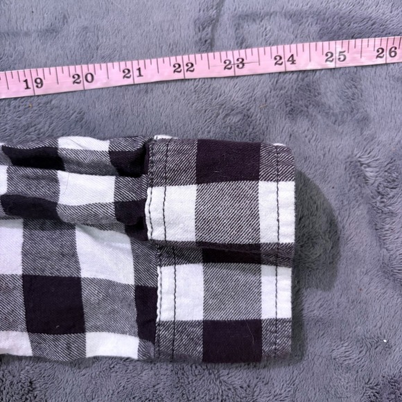 Jachs Girlfriend Plaid Button Front Shirt Medium Black White Cotton Stretch - Picture 9 of 10